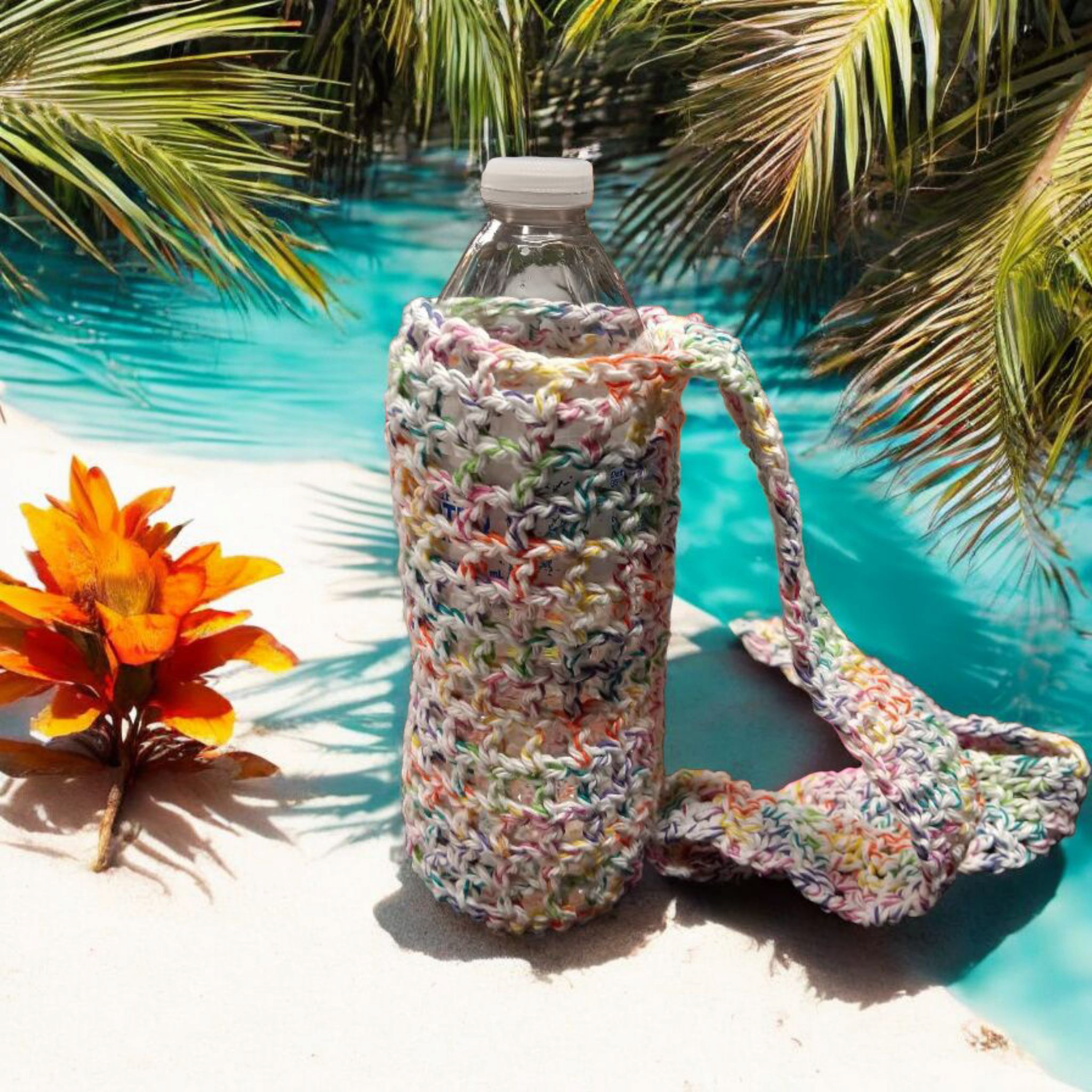 Handmade crochet water bottle carrier