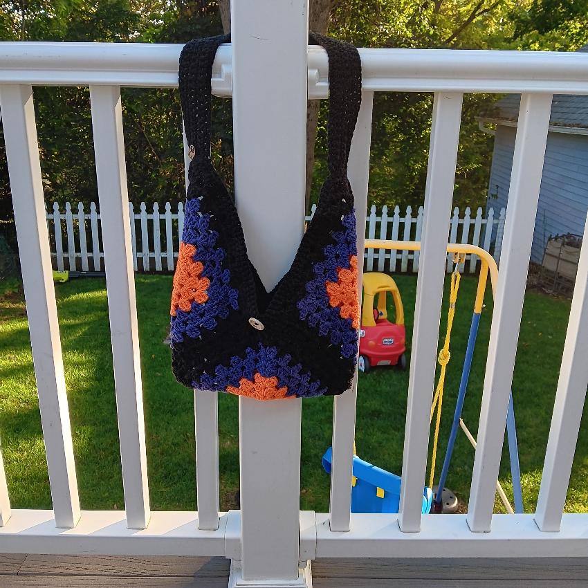 Kids’ Halloween Crochet Trick-or-Treat Bag – Black, Purple & Orange