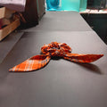 Orange plaid cotton Halloween hair tie with long tails